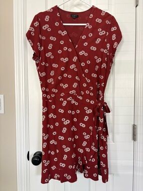 LOFT Burgundy Floral Wrap Mini Dress
